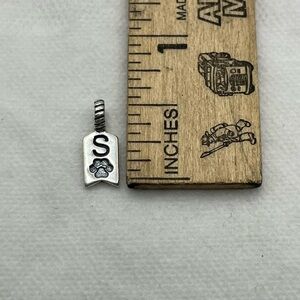 Sterling Silver Initial 'S' Paw Charm Pendant. Small.